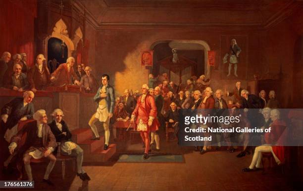 The inauguration of Robert Burns as Poet Laureate of the Lodge, by William Stewart Watson, 1846. Oil on canvas. .