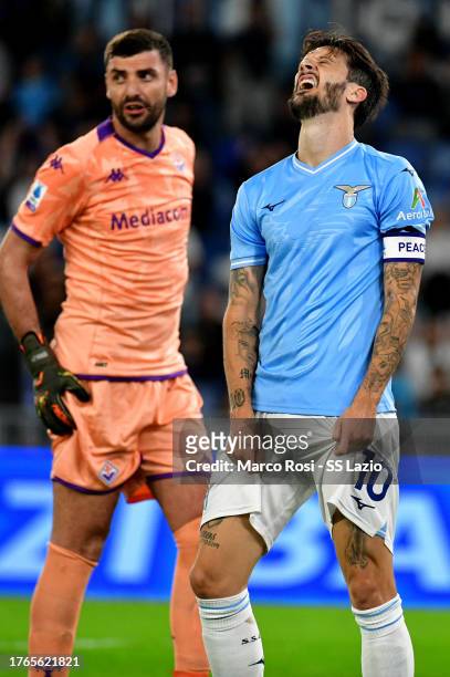 Luis Alberto of SS Lazio reacts during the Serie A TIM match between SS Lazio and ACF Fiorentina at Stadio Olimpico on October 30, 2023 in Rome,...