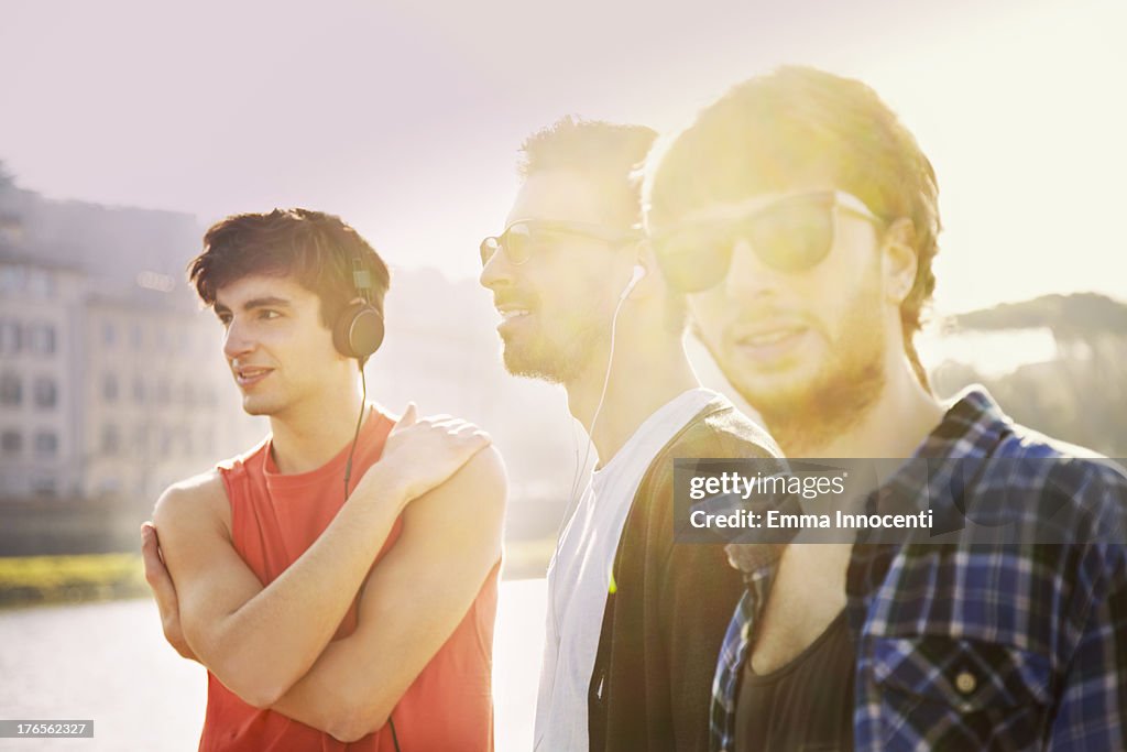 Young men, standing, outdoor, city life