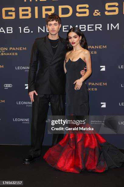 Tom Blyth and Rachel Zegler attend the Berlin premiere of "Die Tribute Von Panem - The Ballad Of Songbirds & Snakes" at Zoopalast on November 5, 2023...