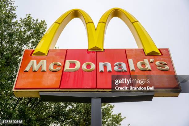 McDonald's store sign is seen on October 30, 2023 in Austin, Texas. McDonald's third-quarter earnings surpassed Wall Street analyst's expectations,...