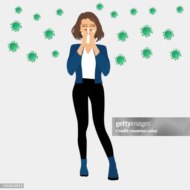 woman experiencing runny nose due to viral diseases - sinusitis stock illustrations