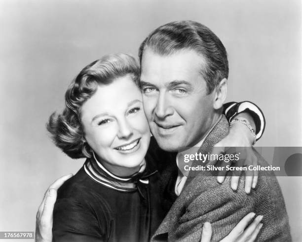 American actors James Stewart and June Allyson in a promotional portrait for 'The Glenn Miller Story', directed by Anthony Mann, 1954.