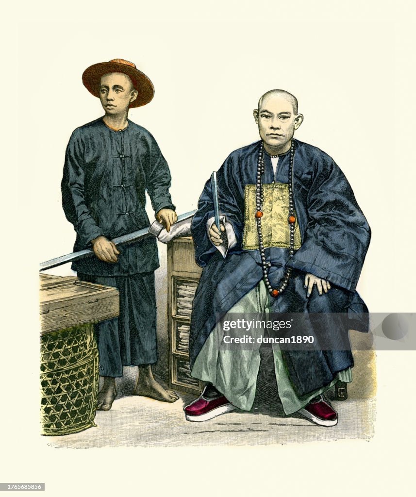 Chinese men, South China Hokkien, Merchant of Penang, History of fashion 19th Century