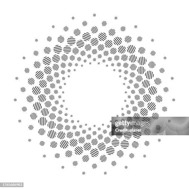 ilustrações, clipart, desenhos animados e ícones de padrão monocromático com círculos concêntricos de linhas pontilhadas e traços. - neat