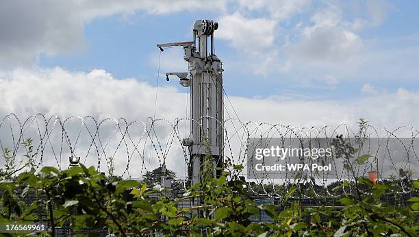 General view of drilling equipment at the Cuadrilla exploration drilling site on August 15, 2013 in Balcombe, West Sussex. Anti-fracking activists...