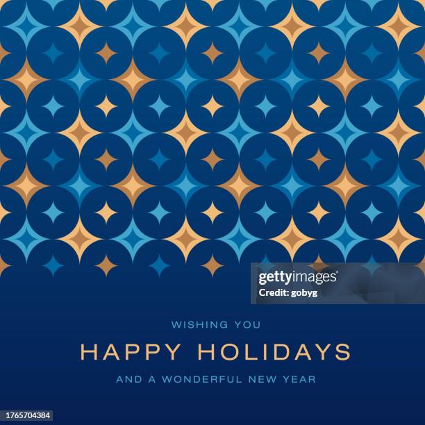 christmas holiday greeting card with stars - blue-and-gold-background stock illustrations