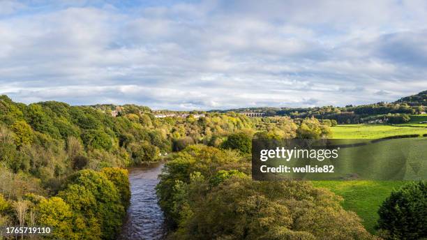 panorama from pontcysyllte aqueduct - dee stockfoto's en -beelden