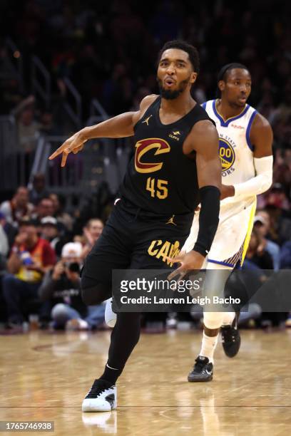 Donovan Mitchell of the Cleveland Cavaliers celebrates during the game against the Golden State Warriors on November 5, 2023 at Rocket Mortgage...