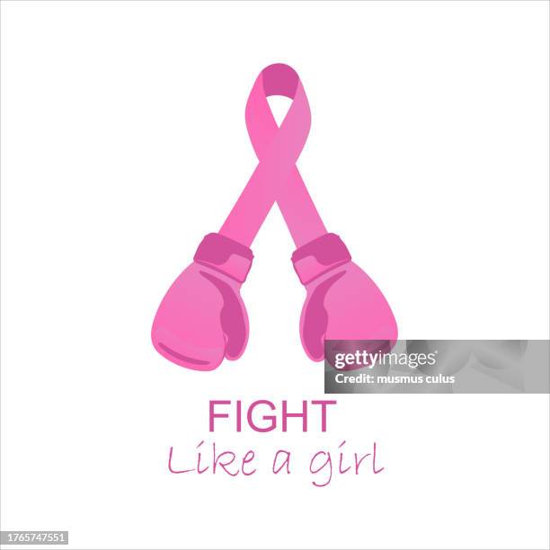 illustrations, cliparts, dessins animés et icônes de se battre comme une fille, ruban de cancer, gants de boxe - sensibilisation au cancer du sein