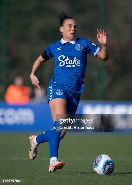 Katrine Veje of Everton in action during the Barclays Women's Super League match between Everton FC and Manchester United at Walton Hall Park on...