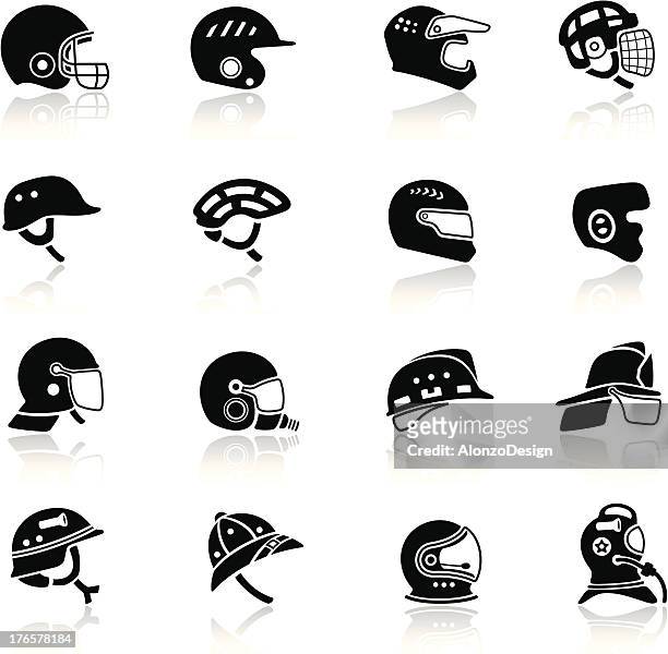 illustrazioni stock, clip art, cartoni animati e icone di tendenza di casco icona set - elmetto protettivo da lavoro