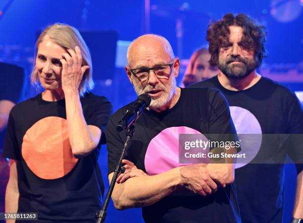 Brian Eno & the Baltic Sea Philharmonic at the finale of 'The Ship' at The Royal Festival Hall on October 30, 2023 in London, England.