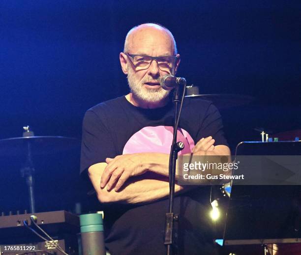 Brian Eno & the Baltic Sea Philharmonic perform 'The Ship' at The Royal Festival Hall on October 30, 2023 in London, England.