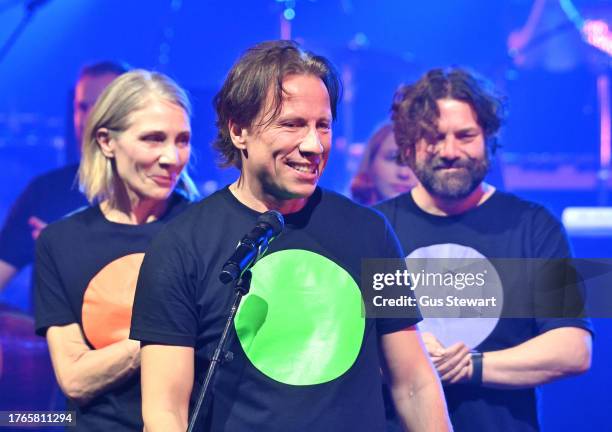 Kristian Jarvi, conductor of the Baltic Sea Philharmonic at the finale of Brian Eno's 'The Ship' at The Royal Festival Hall on October 30, 2023 in...