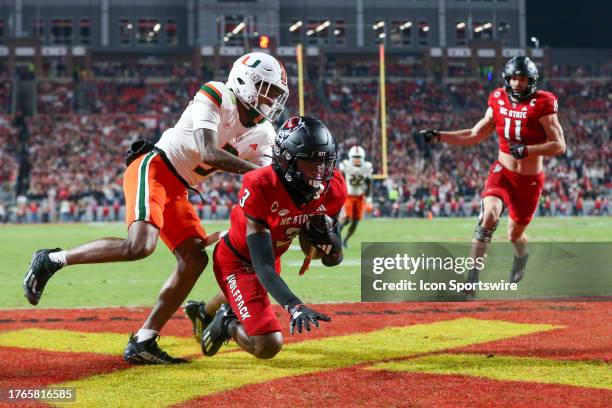 North Carolina State Wolfpack cornerback Aydan White comes down with the interception during the college football game between the North Carolina...