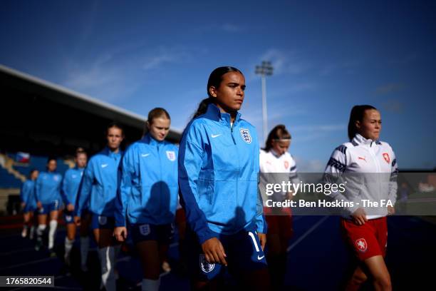 Ava Baker of England walks out ahead of the Women's U19 International match between England and Czechia on October 30, 2023 in Cardiff, Wales.