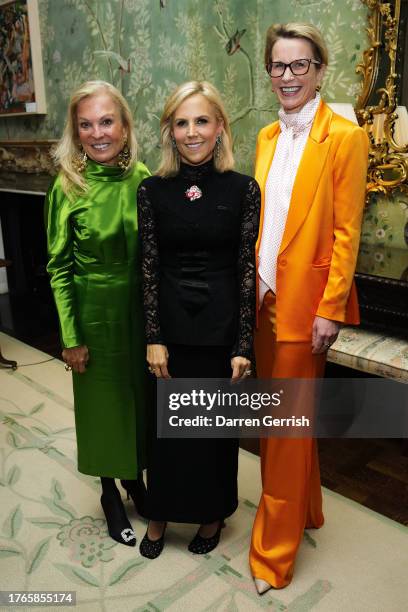Jane Hartley, Tory Burch and Emma Walmsley attend the dinner in honor of Women Thought Leaders, Entrepreneurs and Creators on October 30, 2023 in...