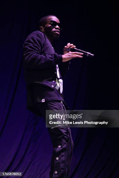 Tinchy Stryder performs on stage at Cardiff International Arena on October 30, 2023 in Cardiff, Wales.