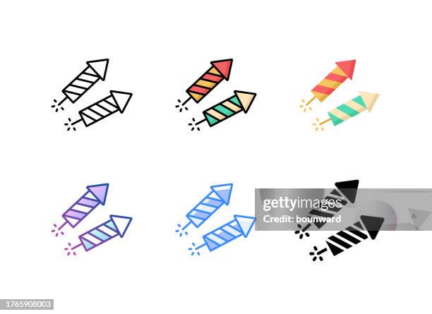 firework rocket icon. 6 different styles. editable stroke. - rocket ship clipart stock illustrations
