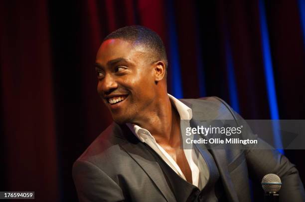 Simon Webbe of Blue engages in a questions and answers session with the British music press after the premiere of the music video for the single...
