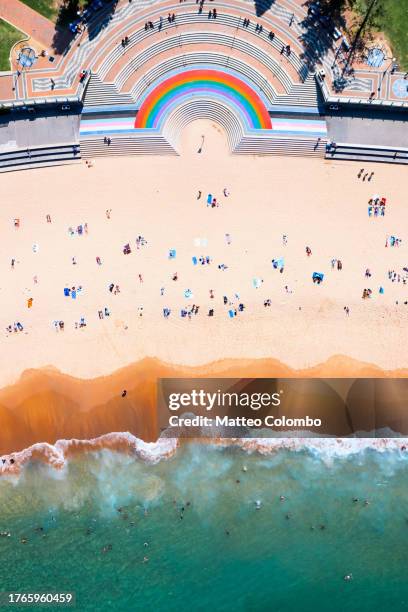 aerial view of coogee beach, australia - sydney vivid stock pictures, royalty-free photos & images