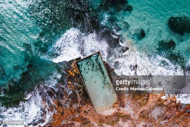 ocean pool aerial on the coast, sydney, australia - sydney ocean drone stockfoto's en -beelden