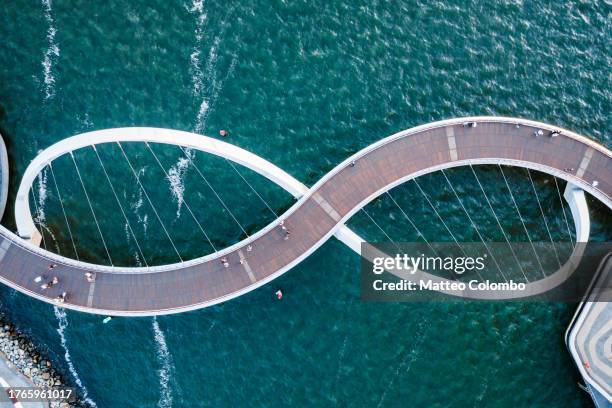 aerial drone view of elizabeth quay bridge, perth - perth wa stock pictures, royalty-free photos & images