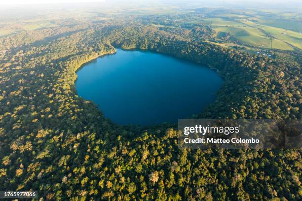 aerial view of crater lake national park, australia - cairns aerial stock pictures, royalty-free photos & images