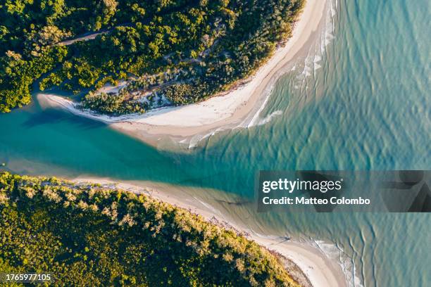 aerial view of river mouth, queensland, australia - nun river estuary stock-fotos und bilder