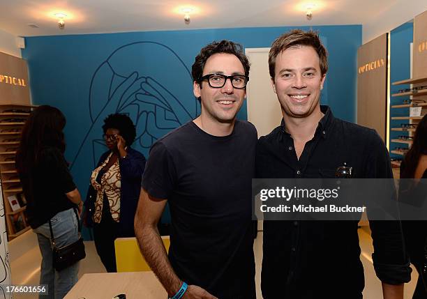 Warby Parker Co-founder and co-CEO Neil Blumenthal and Warby Parker Co-founder Andy Hunt attend Warby Parker's store opening in The Standard,...