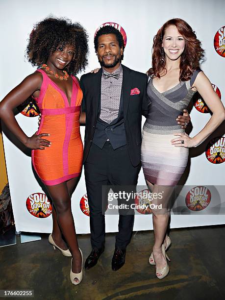 Actors Vasthy Mompoint, Abdur-Rahim Jackson and Heather Parcells attend the after party for the Broadway opening night of "Soul Doctor" at the The...