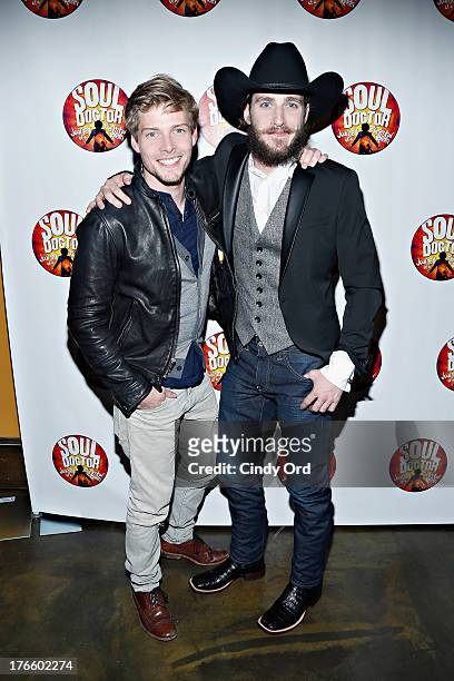 Actors Hunter Parrish and JC Schuster attend the after party for the Broadway opening night of "Soul Doctor" at the The Liberty Theatre on August 15,...