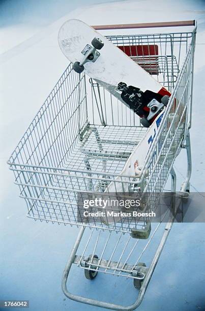Skateboard in shopping cart