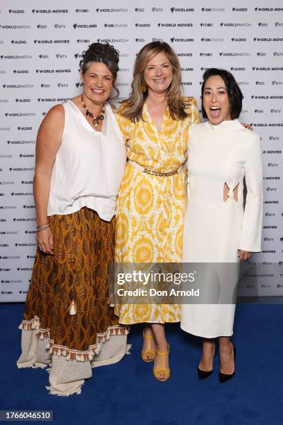 Gina Chick, Julia Zemiro and Melissa Leong attend the SBS 2024 Upfront at Sydney Town Hall on October 31, 2023 in Sydney, Australia.