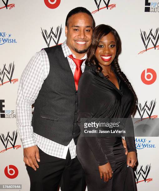 Wrestler Jimmy Uso and WWE Diva Naomi Knight attend the WWE SummerSlam VIP party at Beverly Hills Hotel on August 15, 2013 in Beverly Hills,...