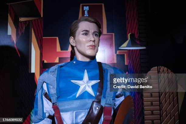 Captain America wax figure at the Wax Museum in Madrid during the Halloween celebration on October 30, 2023 in Madrid, Spain.