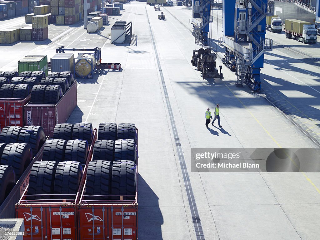 Aerial view of shipping docks