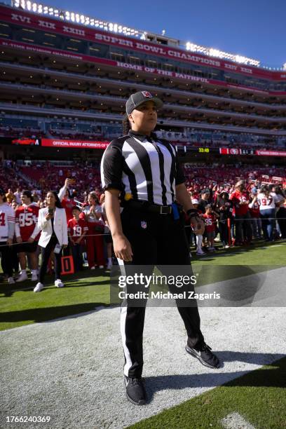 Official Maia Chaka before the game between the San Francisco 49ers and the Cincinnati Bengals at Levi's Stadium on October 29, 2023 in Santa Clara,...