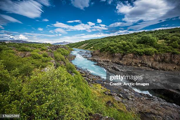 section of hraunfossar waterfalls, iceland - hraunfossar stock pictures, royalty-free photos & images