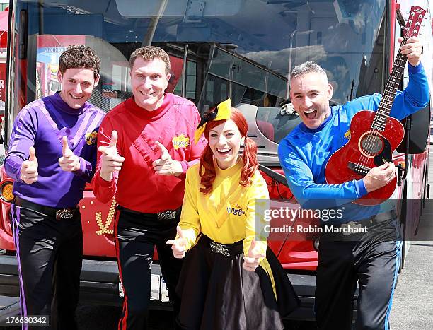 Lachlan Gillespie, Simon Pryce, Emma Watkins and Anthony Field of The Wiggles attend Meet The Wiggles at Pier 78 on August 16, 2013 in New York City.