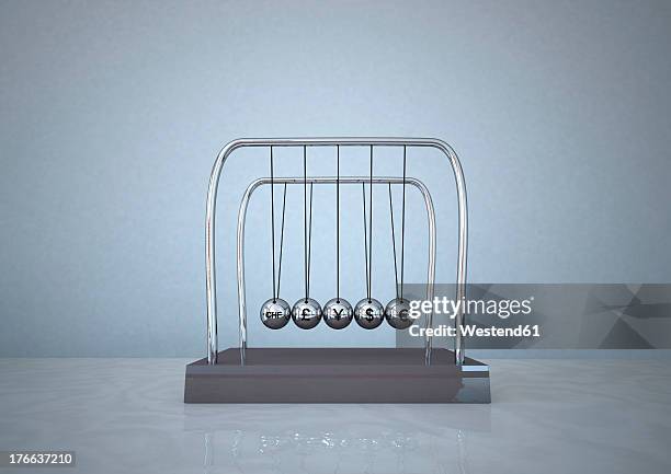 3d illustration of newton pendulum against blue background - newtons cradle stock illustrations