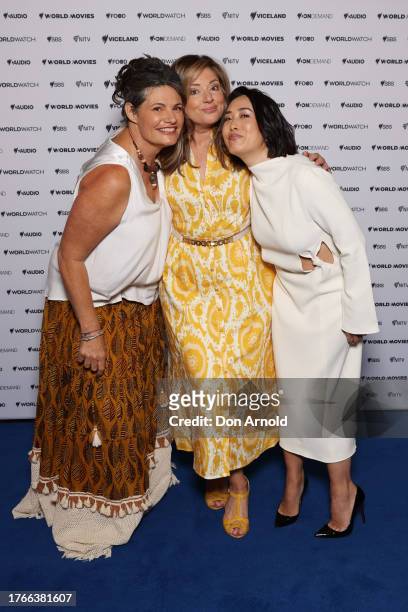 Gina Chick, Julia Zemiro and Melissa Leong attend the SBS 2024 Upfront at Sydney Town Hall on October 31, 2023 in Sydney, Australia.