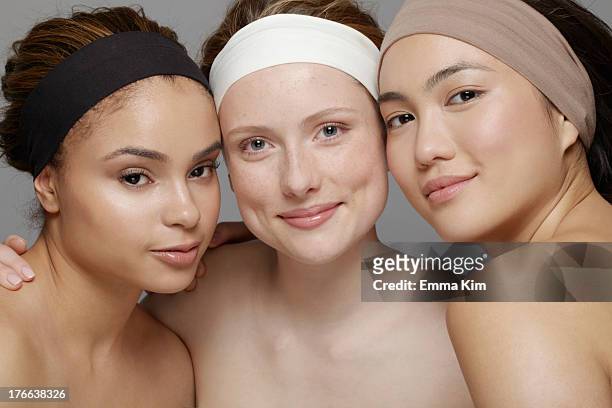 beauty portrait of three young women - hair band stock pictures, royalty-free photos & images