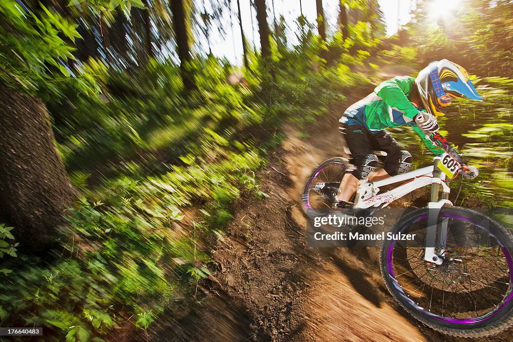 Mountain biker in motion