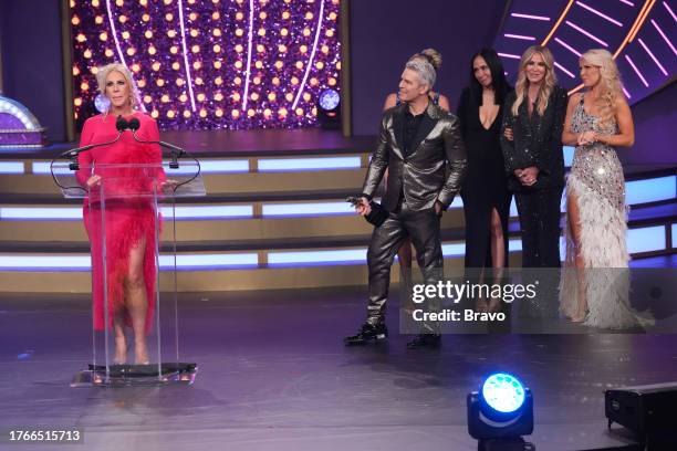 The Bravos from Paris Theater in Las Vegas, NV on Friday, November 3, 2023" -- Pictured: Vicki Gunvalson, Andy Cohen, Alexis Bellino, Jo De La Rosa,...