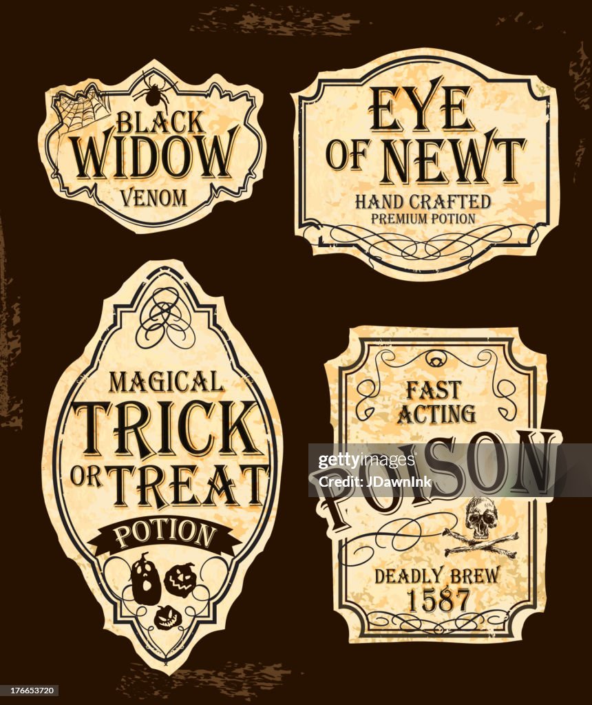 Halloween themed old fashioned label designs