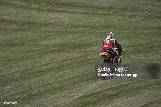 Claudio Corti of Italy and NGM Mobile Forward Racing rides out of track during the MotoGp Red Bull U.S. Indianapolis Grand Prix - Free Practice at...