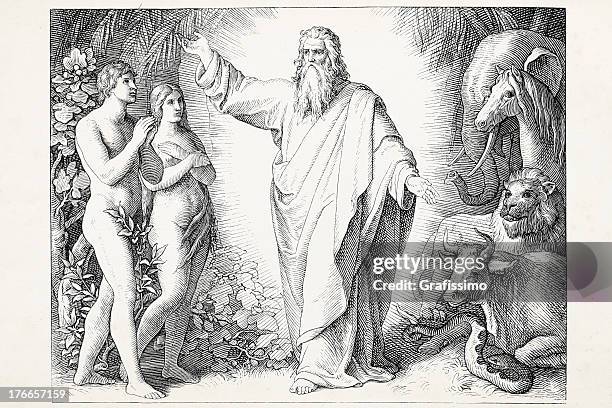 gottes schöpfung adam and eve at tag 6 - adam bibelfigur stock-grafiken, -clipart, -cartoons und -symbole