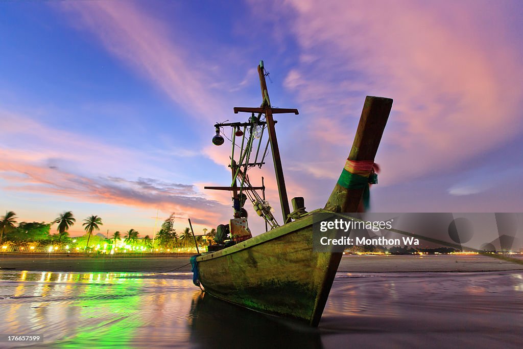 Fishing boat after sunset